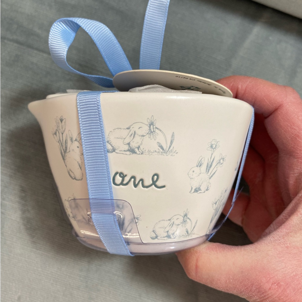Rae Dunn Blue Bunnies NWT measuring cups ceramic pour spouts, cream and blue, 4